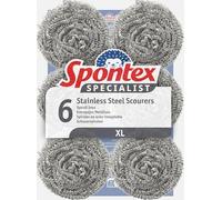 Spontex Specialist Stainless Steel Scourers XL Tough Metal Scourers for Professional Washing Up, Grease Removal and Dish Scrubbing 6 Pack