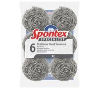 Spontex Specialist Stainless Steel Xl Tough Metal Scourers For Professional Washing Up, Grease Removal And Dish Scrubbing 6 Pack