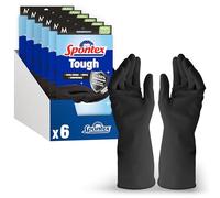 Spontex Tough Reusable Rubber Gloves Value Pack Medium Size +50% Stronger for Extra Protection Non-Slip Grip 6 Pairs