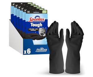 Spontex Tough Reusable Rubber Gloves Value Pack Medium Size +50% Stronger for Extra Protection Non-Slip Grip 6 Pairs