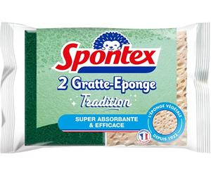 SPONTEX - Traditional Sponge Scraper - 2 Vegetable sponges - Super Absorbent and Effective