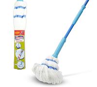 Spontex Twist Mop, Microfibre Mop with Built-In Self Wringing System, Non-Scratch Scourer Pad for Tough Stains, Cleans Laminate, Wood & Tile Flooring, Washable Mop Head