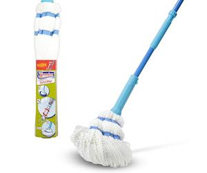 Spontex Twist Mop with Built-In Self Wringing System | Non-Scratch Scourer Pad for Tough Stains | Cleans Laminate, Wood & Tile Flooring | Washable Microfibre Mop Head