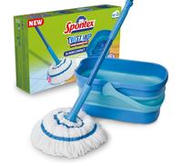Spontex Ultra Compact Twist Mop and Bucket Set | Microfibre Mop with Built-In Self-Wringing System | 10L Foldable Bucket | Cleans Laminate, Wood &
