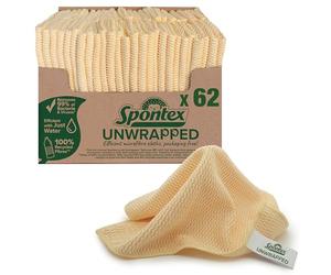 Spontex Unwrapped Microfibre Cloths for Cleaning | 62 x Packaging Free Microfibre Cleaning Cloths | For Use as Dusters, Dish Cloths & Kitchen Towels | 30 x 30cm | Made of 100% Recycled Fibres*
