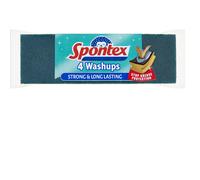 Spontex Washups General Purpose Sponge Scourers, Long Lasting, 4 count (Pack of 1), Yellow Spongegreen Scourer