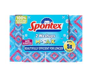 Spontex Washups Mosaik Non Scratch Sponge Scourer, Pack of 2, Blue