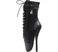 SPONYBORTY 7 Inch High Heel Extreme Fetish Goth Ballet Lace-Up Ankle Boots Plus Size ladies/Black/46EU