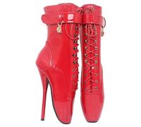 SPONYBORTY 7 Inch High Heel Extreme Fetish Goth Ballet Lace-Up Ankle Boots Plus Size ladies/red/45EU