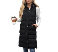 SPONYBORTY Women’s Longline Hooded Sleeveless Padded Gilet, Solid Colour Zip-Up Thick Quilted Vest Jacket for Autumn & Winter Belted Leather Coat/B/M