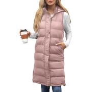 SPONYBORTY Women’s Longline Hooded Sleeveless Padded Gilet, Solid Colour Zip-Up Thick Quilted Vest Jacket for Autumn & Winter Belted Leather coat/C/5XL