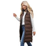 SPONYBORTY Women’s Longline Hooded Sleeveless Padded Gilet, Solid Colour Zip-Up Thick Quilted Vest Jacket for Autumn & Winter Belted Leather Coat/A/3 XL