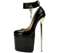 SPONYBORTY Women's 22 cm Sexy Platform Stiletto High Heels with Lock High Heels Plus Size Unisex Stage Performance Pole Dance High Heel Boots high/Black/40EU