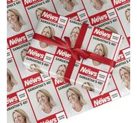 Spoof Newspaper Wrapping Paper - Personalised Photo Upload Gift Wrap - Funny Custom Design with Humour - Novelty Present for Birthdays & Occasions - Large Roll (50cm x 3.6m)