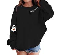 Spook Season Sweatshirts Halloween Pumpkin Ghos Pullover Girls, Graphic Crewneck Tops Casual Tee Top (Black, 12-13 Years)