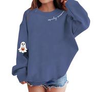 Spook Season Sweatshirts Halloween Pumpkin Ghos Pullover Girls, Graphic Crewneck Tops Casual Tee Top (Navy, 10-11 Years)