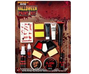 Spooktacular Creations 16 Pcs Halloween Family Makeup Kit Face Body Paint with Liquid Blood Gel, Fake Blood and More Easy On & Easy Off Makeup Set for Cosplay Halloween Party Supplies