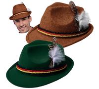 Spooktacular Creations 2 Swiss German Alpine Hats Costume Accessories, Felt Fedora Retro Set (Brown & Green) for Adults Halloween Party Favors, Oktoberfest Bavarian Dress Up, Role Play and Cosplay