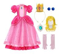 Spooktacular Creations 5 PCS Girl Princess Dress, Pink Peach Costume with Wig, Cute Princess Costume, Pink Outfits for Girls, Kids, Toddler Birthday, Cosplay, Halloween Party (Medium (8-10 yrs))
