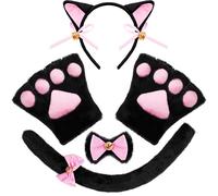 Spooktacular Creations 5 pcs Kitten Kitty Cat Costume Accessories Set for Adult and Child Cosplay Halloween Dress Up Pink
