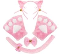 Spooktacular Creations 5 Pcs Kitten Pink Kitty Cat Costume Accessories Set with Cat Ears Headband, Paws Gloves, Bow Tie, Tail for Adult, Kids, Cosplay, Halloween Party Dress Up Accessories Set