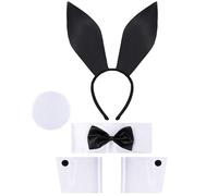 Spooktacular Creations 5 Pcs White Rabbit Costume Adult, Bunny Costume Set Including Bunny Ears Headband, Bow Tie, Bunny Tail and Arm Cuffs, Halloween Cosplay Accessories Party Dress Up, Bunny Outfit