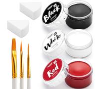 Spooktacular Creations 8 PCS Halloween Makeup Kit 3 Face Body Paint Oil Based Foundation Set with 3 Painting Brushes, 2 Sponges for Halloween Clown SFX Zombie Skeleton Cosplay(White Black Red)