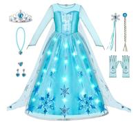 Spooktacular Creations 8 PCS Light-Up Ice Princess Dress for Girls, Long Cape Princess Costume, Sequin Snow Dress with LED for Kids Toddler Birthday, Cosplay, Halloween Party (Medium (8-10 yrs))