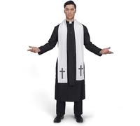 Spooktacular Creations Adult Black Priest Father Robe Stole, Priest Costume Men for Halloween Costume Cosplay (M)