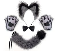 Spooktacular Creations Adult Gray Wolf Fox Accessories Set with Tail, Tie, Ears and Gloves, Halloween Fancy Party Costume for Women