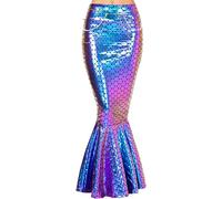 Spooktacular Creations Adult Metallic Hologram Shiny Mermaid Skirt Costume Role Play. Waist Pearl Chain Included Purple