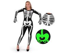Spooktacular Creations Adult Women Skeleton Costume Glow in the Dark Skeleton Lady Jumpsuit for Halloween Dress Up Party Role Playing Cosplay