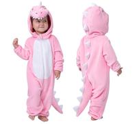 Spooktacular Creations Baby Unisex jumpsuit, Pink Dinosaur Hooded Jumpsuit Costume with a Tail, Zip-Up Hooded for Halloween Cosplay Costume,(3-4years)