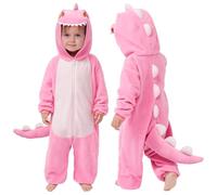 Spooktacular Creations Baby Unisex jumpsuit, Pink Dinosaur Toddler Hooded Jumpsuit Costume with a Tail, Zip-Up Hooded Sleepwear for Halloween Cosplay Costume,12-18months