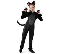 Spooktacular Creations Black Cat Costume for Girls, Fitted Plush Outfit, Mystic Feline Halloween Apparel for Kids Girls Halloween Cosplay Party Role Play(Large(10-12 yrs))