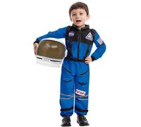 Spooktacular Creations Blue Astronaut Costume with Helmet for Kids, Space Suit, Space Jumpsuit, Halloween Astronaut Pilot Costume for Boys Girls Pretend Role Play Dress Up-L