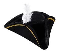 Spooktacular Creations Buccaneer Tricorn Hat with Feather, Universal Black and Gold Trimming Pirate Hat for Adults, Halloween Costume Accessory, Revolutionary War Theme Party Dress Up