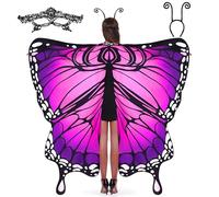 Spooktacular Creations Butterfly Wing Cape Shawl with Lace Mask and Black Velvet Antenna Headband Adult Women Halloween Costume Accessory (Purple)