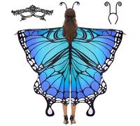 Spooktacular Creations Butterfly Wing Cape Shawl with Lace Mask and Black Velvet Antenna Headband Adult Women Halloween Costume Accessory (Blue)