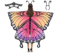 Spooktacular Creations Butterfly Wing Cape Shawl with Lace Mask and Black Velvet Antenna Headband Adult Women Halloween Costume Accessory (Rainbow)