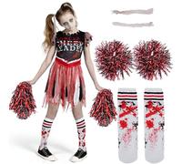 Spooktacular Creations Cheerleader Costume for Girls, Scary Bloody Cheerleader Outfit, Zombie Fearleader Apparel for Halloween Dress Up Parties-M