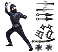 Spooktacular Creations Child Boy black ninja costume for Kinds Toddler Halloween Dress up Party, Christmas, Carnival (Medium (7-9 yrs))