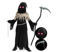 Spooktacular Creations Child Unisex Glowing Eyes Grim Reaper Costume, Brown Phantom Costume for Creepy Phantom Halloween, S(5 - 7 yrs)