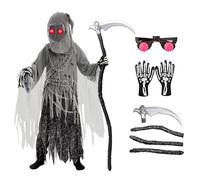 Spooktacular Creations Child Unisex Grim Reaper Costume, Halloween Costume with Glowing Red Eyes for Kids Trick-or-Treating-M(8-10yr)