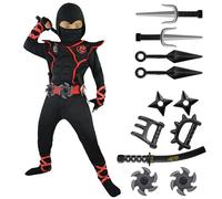 Spooktacular Creations Deluxe Ninja Costume for Kids, Boys and Girls - Halloween Fancy Dress Cosplay (Medium, Red)