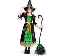 Spooktacular Creations Fairytale Green Cute Witch Dress Halloween Costume Deluxe Set with Hat for Girls (3T)