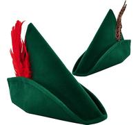 Spooktacular Creations Felt Robin Hood Hats with Feather One Size Fits All for Adult Alpine Hat Party Costume, German Hat, Green Tyrolean Hat Halloween Dress Up Party Favor.
