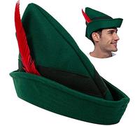Spooktacular Creations Felt Robin Hood Hats with Feather One Size Fits All for Adult Alpine Hat Party Costume, Hat, German Hat, Green Tyrolean Hat Halloween Dress Up Party Favor