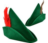 Spooktacular Creations Felt Robin Hood Hats with Feather One Size Fits All for Adult Hat Party Costume, Hat, German Hat, Green Tyrolean Hat Halloween Dress Up Party Favor