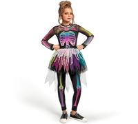 Spooktacular Creations Funky Skeleton Tutu Dress for Girls, Punky Bones Colorful Skeleton Costume for Halloween Dress Party-M